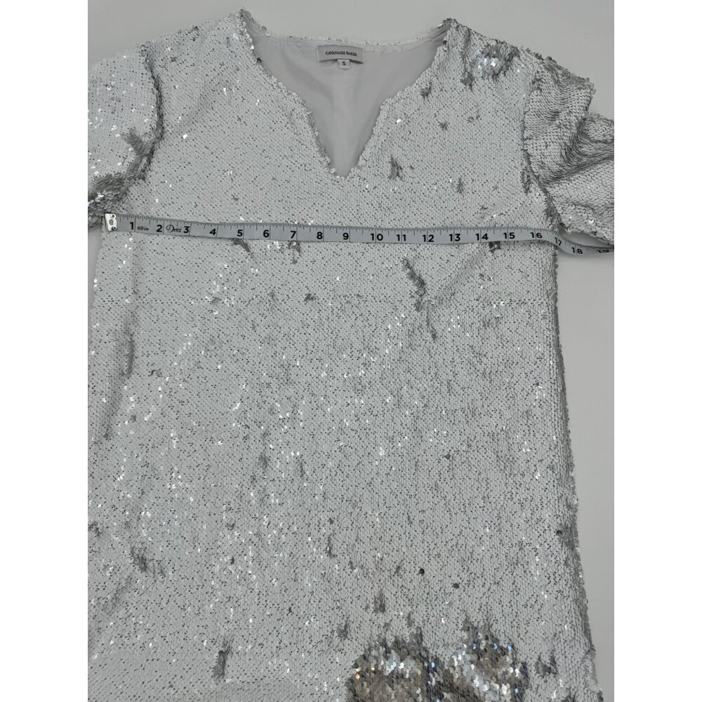 Cavanagh Baker Silver Sequin Short Sleeve V-Neck Mini Dress S - Picture 11 of 14
